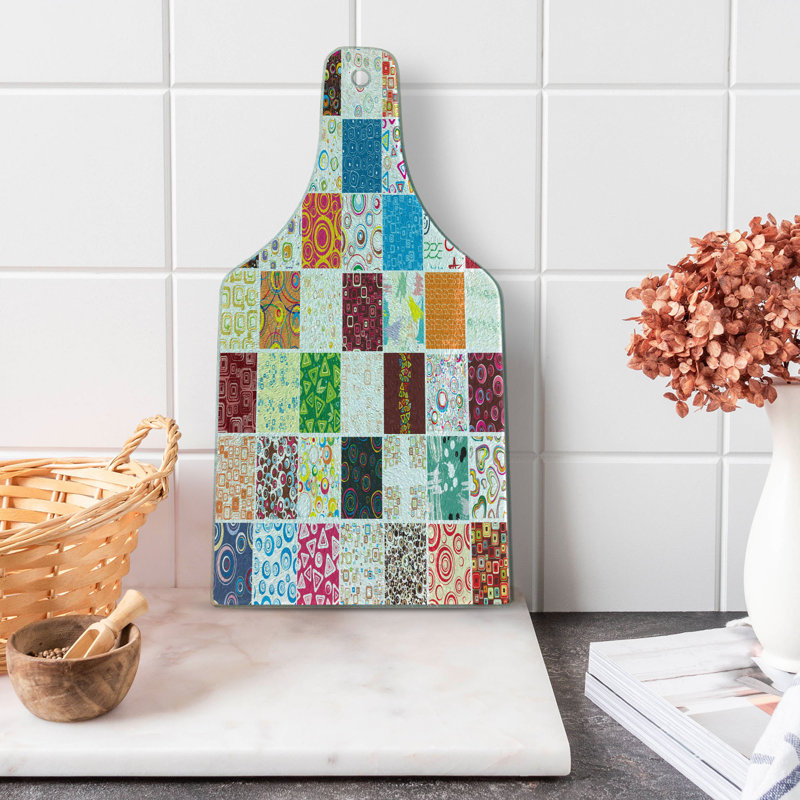 Ambesonne Colourful Tempered Glass Cutting Board Patchwork Retro Style Multicolor
