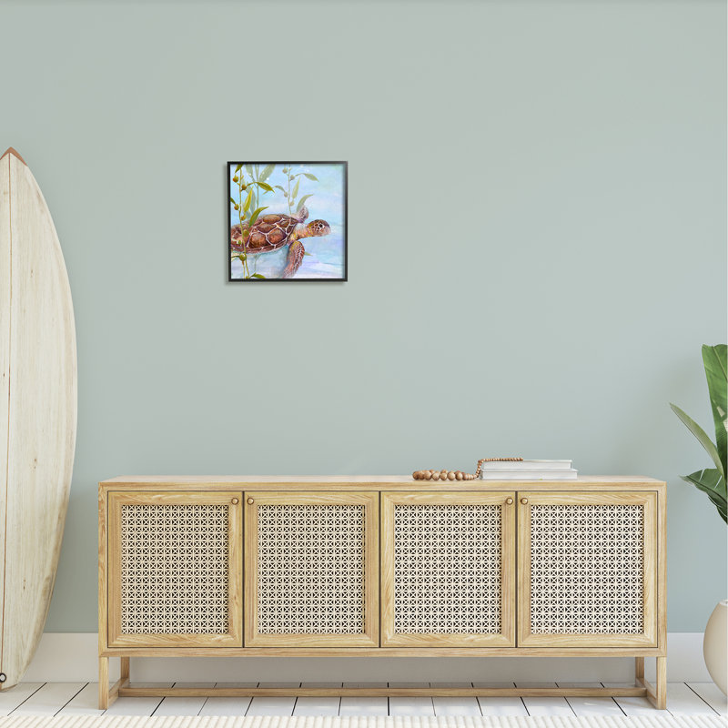 Black Framed Turtle Swimming Between Reef Graphic Art Print