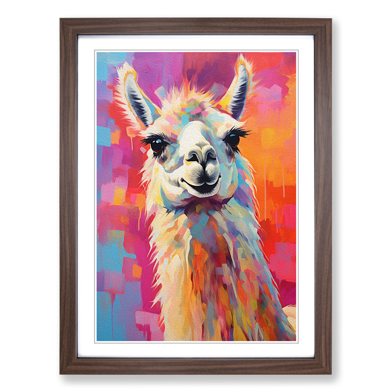 XYZ-FRM-V1223-4298 Llama Expressionism - Single Picture Frame Print on Wood, Walnut, 46cm H x 34cm W x 2cm D