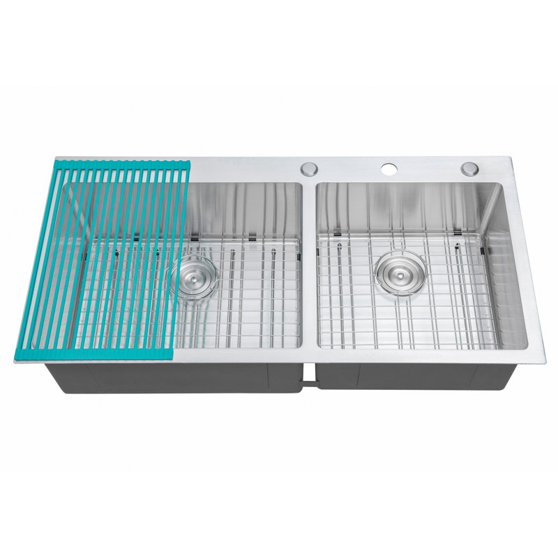 Évier de cuisine à double cuve encastrable avec accessoires L 43 po x l 21,5 po CozyBlock