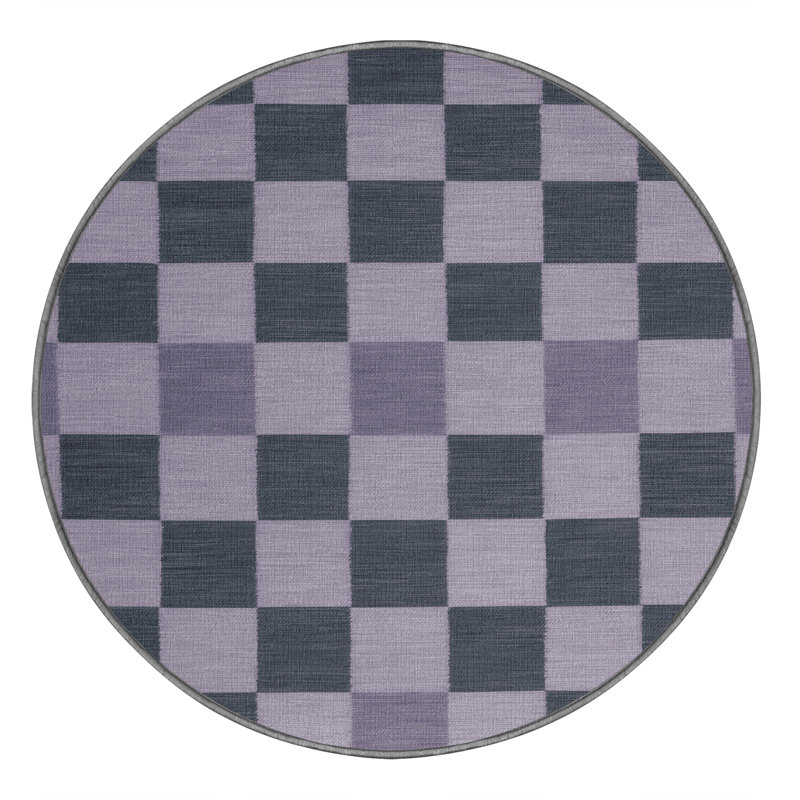 Machine Washable Checkered Gray Area Rug, Round 3'