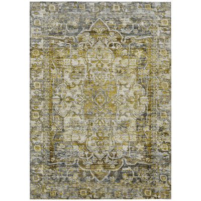 Machine Washable Indoor/Outdoor Xhevrie Pewter Rug