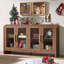 Buffet incurvé moderne, armoire de rangement pour buffet, console multimédia avec 4 portes en verre et tablettes réglables-1437070806