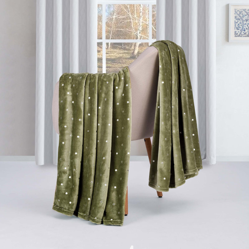 Couverture en molleton 100% polyester de qualité supérieure à pois métalliques, Pois sauges, Jeté