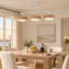 3-Light Modern Linear Integrated LED Pendant Light With Wood-Look Frame