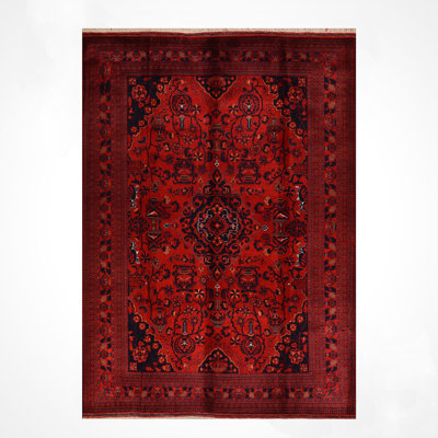 Tapis en laine et coton rouge noué à la main Original