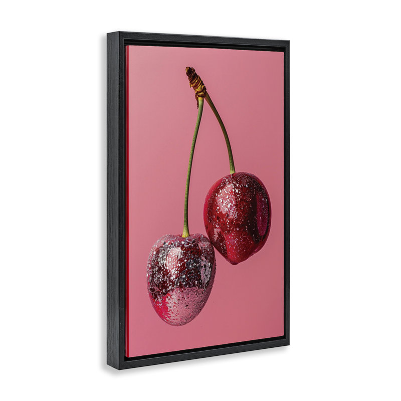 Cadre flottant éblouissant à motif de cerises, design par LSR Design Studio, H 31 po x l 21 po, Cadre flottant noir de jais