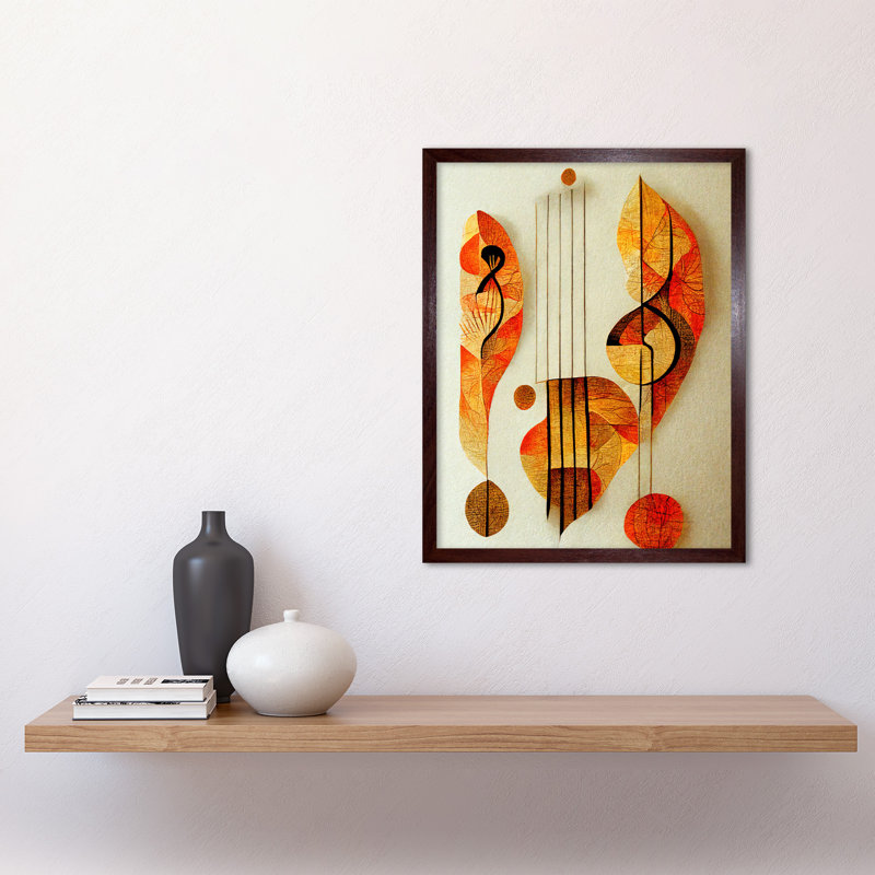 Modern Abstract Musical Symbol Clef Staff - Print, Brown Framed Unframed, 43cm H x 33cm W x 2cm D