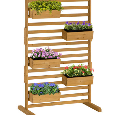 Freestanding Outdoor Plant Stand - Wooden Trellis With 5 Hanging Planters Beautify Your Spaces Porch, Patio, Garden, Balcony For Balcony, Porch Natural Beauty