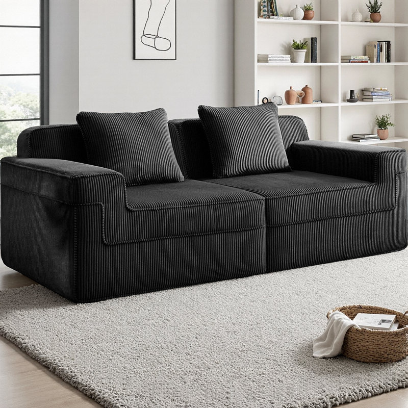 Boneless Modular 2-Seater Loveseat Boneless Sofa Cloud Sectional Couch with Deep Plush Seating & Throw Pillows, Corduroy Fabric Modern Sofa for Living Room, No Assembly Needed