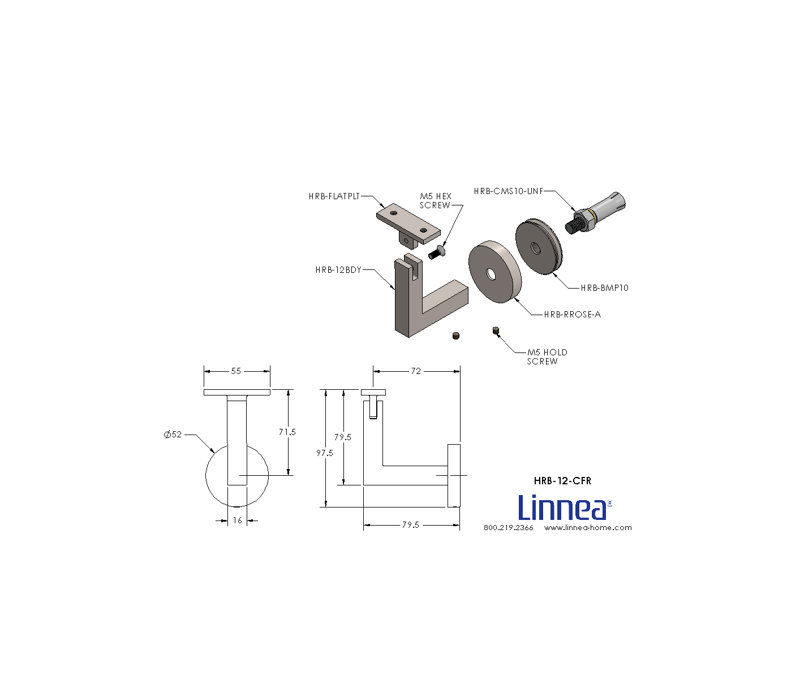 Support de main courante en béton avec rosette ronde et plaque plate, Acier inoxydable satiné