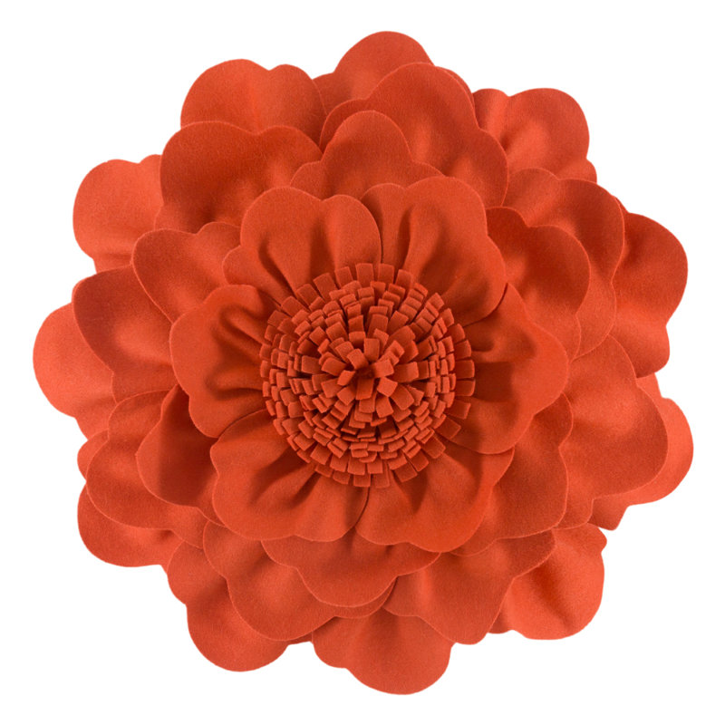 Housse de coussin décorative 3D faite à la main avec pivoine 3D, Orange