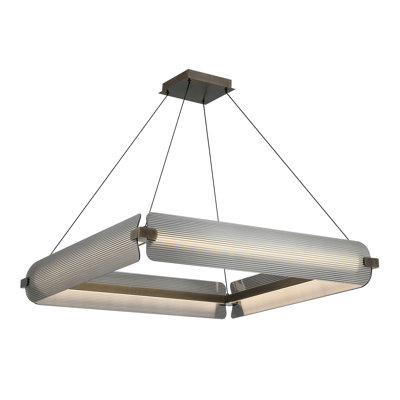 Chandelier, 4-Light, 34", Weathered Brass, Smoked Glass