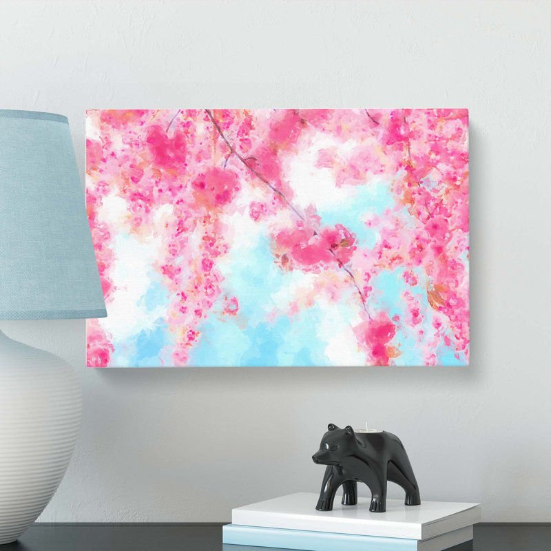 Pink Cherry Blossom Tree In Spring In Abstract - Wrapped Canvas, 60cm H x 91cm W x 3cm D