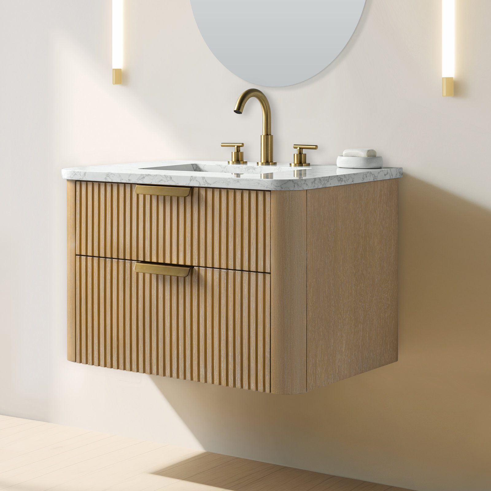 Liljan 30" Oak Single Bathroom Vanity, Classic Oak/Brushed Bronze
