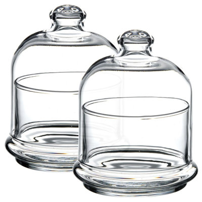 Pasabahce Mini Glass Service Bowl Pastry Cookie Candy Dish Jar with Bell Dome Lid Set of 2