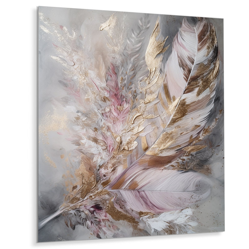 Décoration murale rose en plumes roses Boho Majesty I - Glam Feather, H 20 po x l 12 po