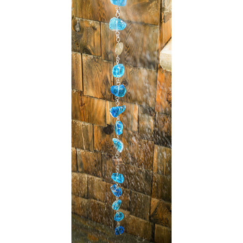 Chaîne de pluie en verre bleu 71 po H