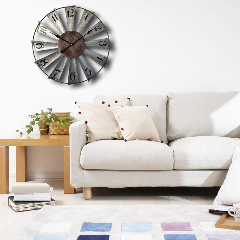 Oversized Distressed Metal Windmill Wall Clock with Rustic Finish