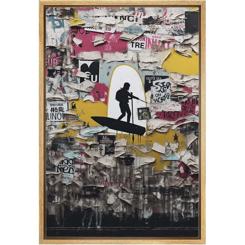 Pop Urban Street " Rockstar Concert Decor ", 36" H x 24" W x 1.5" D, Natural Floater Framed