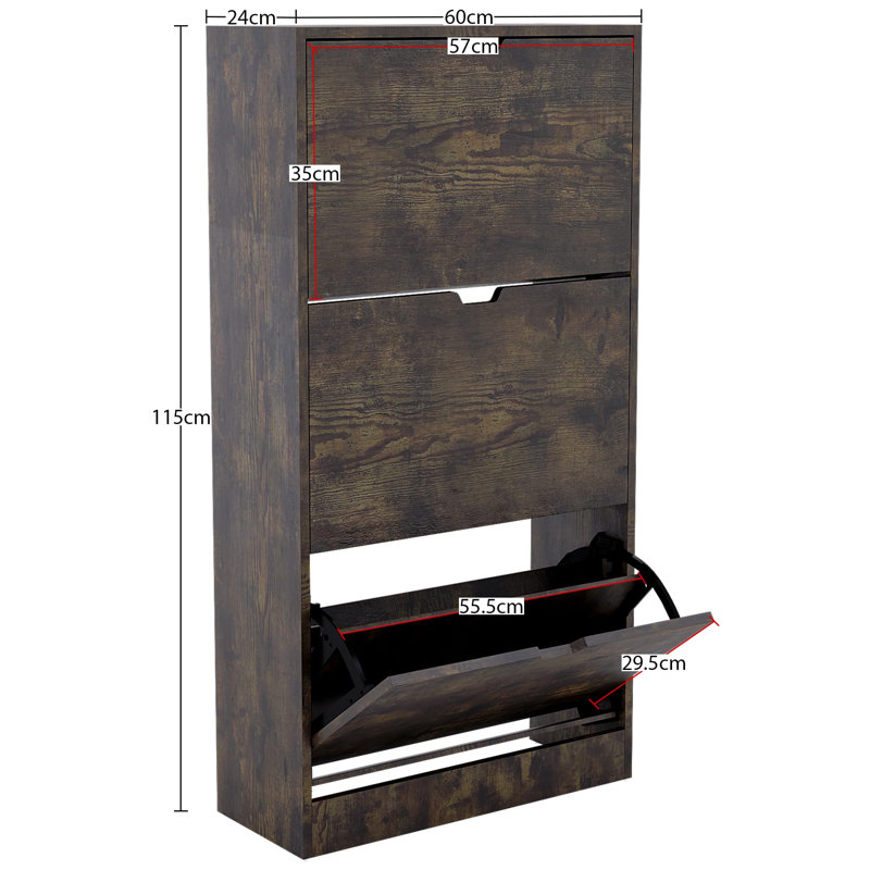 18 Pair Flip Down Shoe Storage, Dark Wood