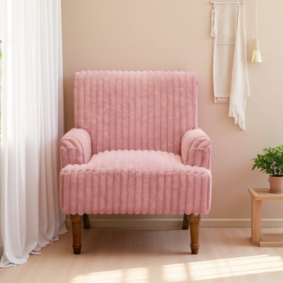 Chaise d'appoint moderne avec velours côtelé large de 2 po de largeur, pieds en bois massif de 9 po et fauteuil rembourré confortable