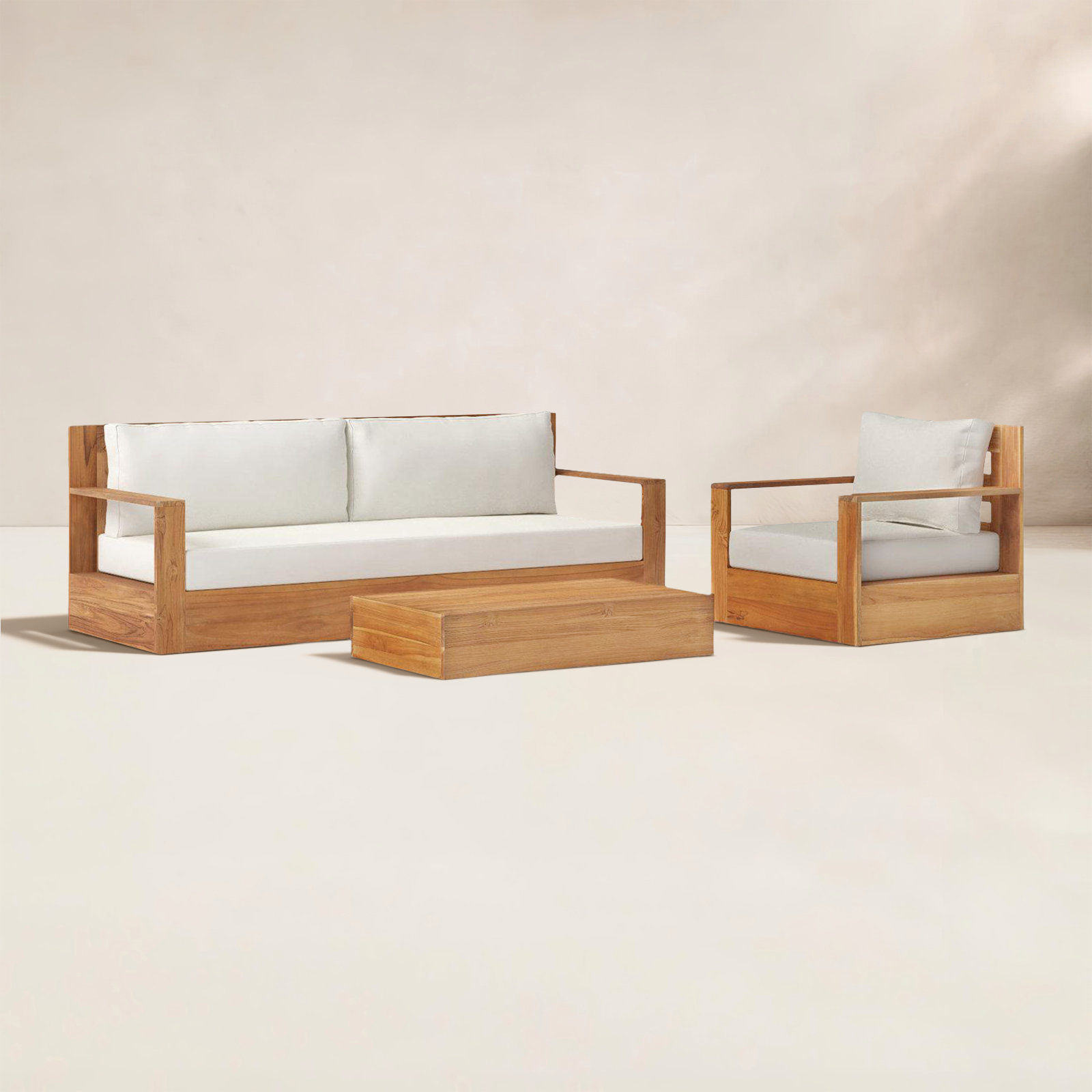 Azul Teak 3 - Person Patio Conversation Set with Cushions, Linen Olefin