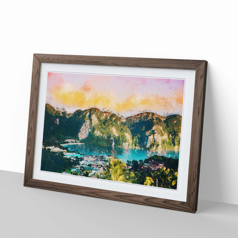 Phi Phi Islands in Thailand - Picture Frame Painting Print, 48cm H x 65cm W x 2cm D, Walnut Framed