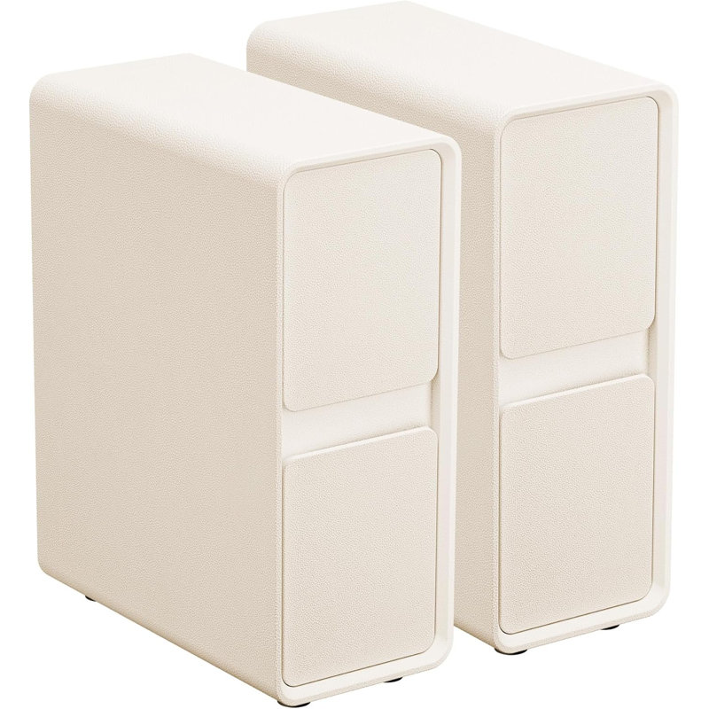 7.8" Wide Fully-Assembled Faux Leather Narrow Nightstand, White, Set of 2