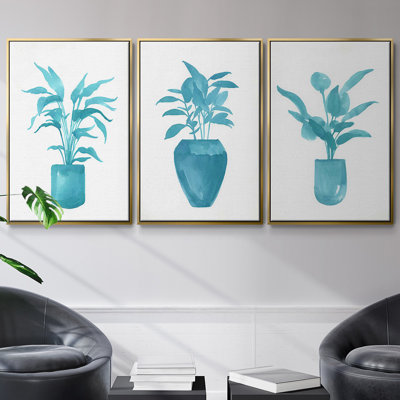 Watercolor House Plant IV, ensemble de 3 pièces encadrées sur toile