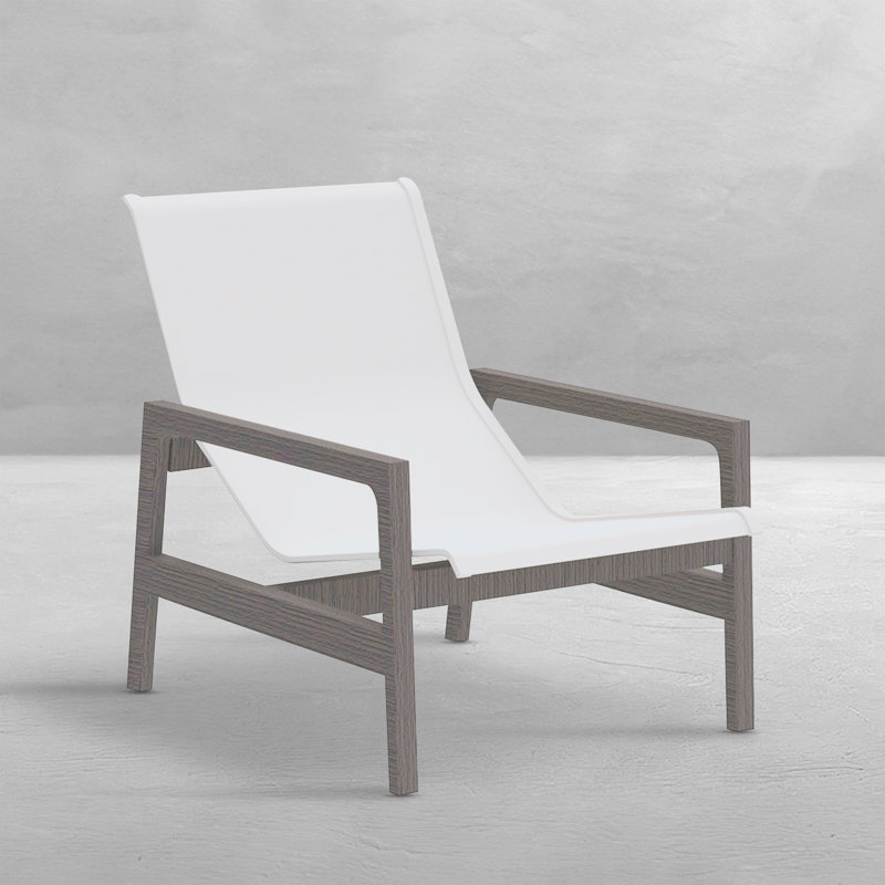 Petit fauteuil Seashore en bois gris avec toile blanche, Gris ardoise