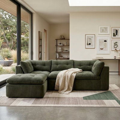 110" Wide Modular Cloud Sofa With Ottoman, No Assembly Required L-Shaped Sectional In Chenille