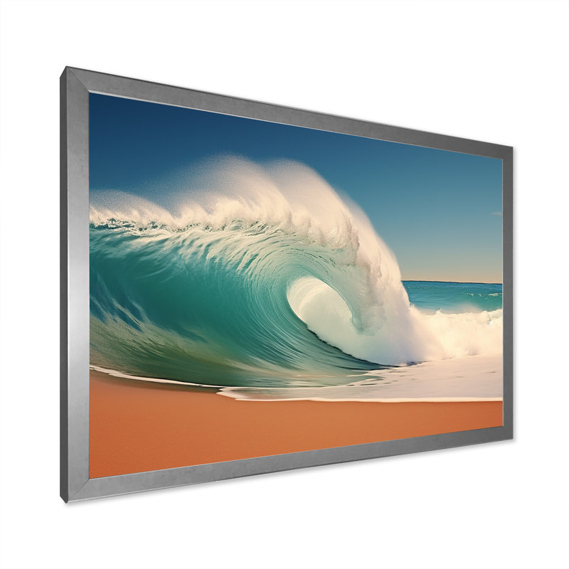 «Turquoise Power of Ocean Wave II», reproduction sur toile, H 12 po x l 20 po x P 1 po, Cadre photo argenté