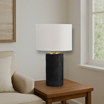 Giovanni Black Resin & Ivory / Cream Shade Table Lamp, 23.54'' H X 13.83'' W X 13.73'' D