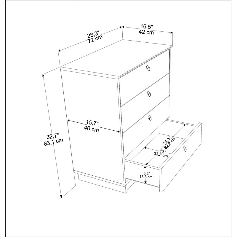 Ridgeside 72cm W 4 - Drawer Chest of Drawers, Light Brown/White