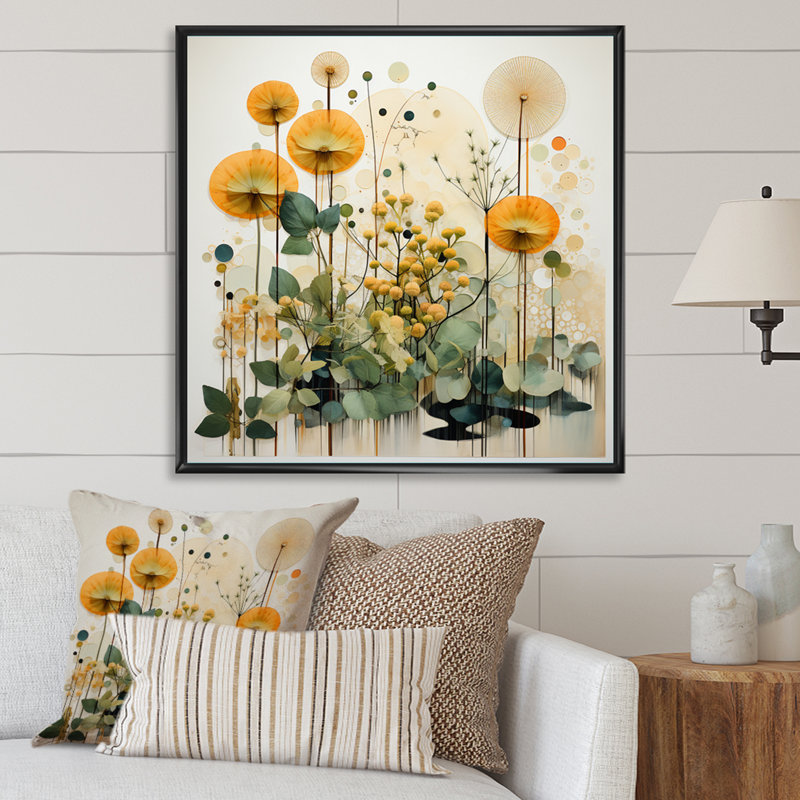 «Green Orange Harmonious Balance I» sur toile, Cadre flottant noir, H 16 po x l 16 po x P 1 po