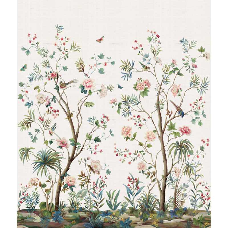 Grass Cloth Floral Wall Mural