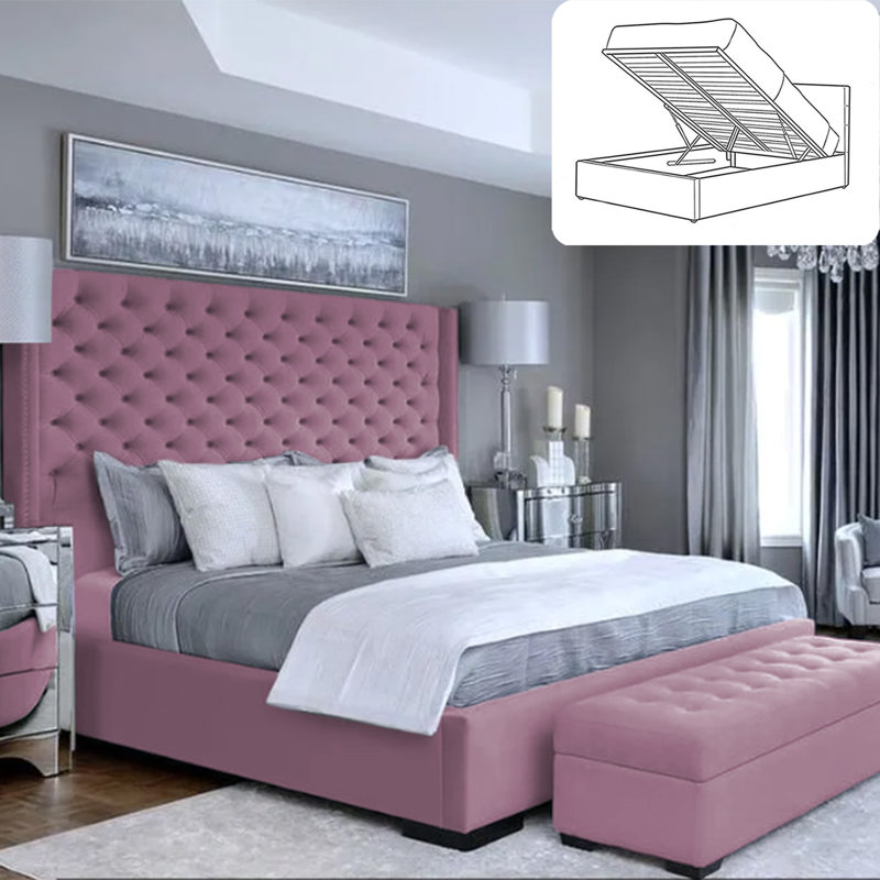 Thielsen Chesterfield Ottoman Storage Bed - Plush Velvet Gas Lift Bed Frame with Headboard, Small Double (4'), Lilac