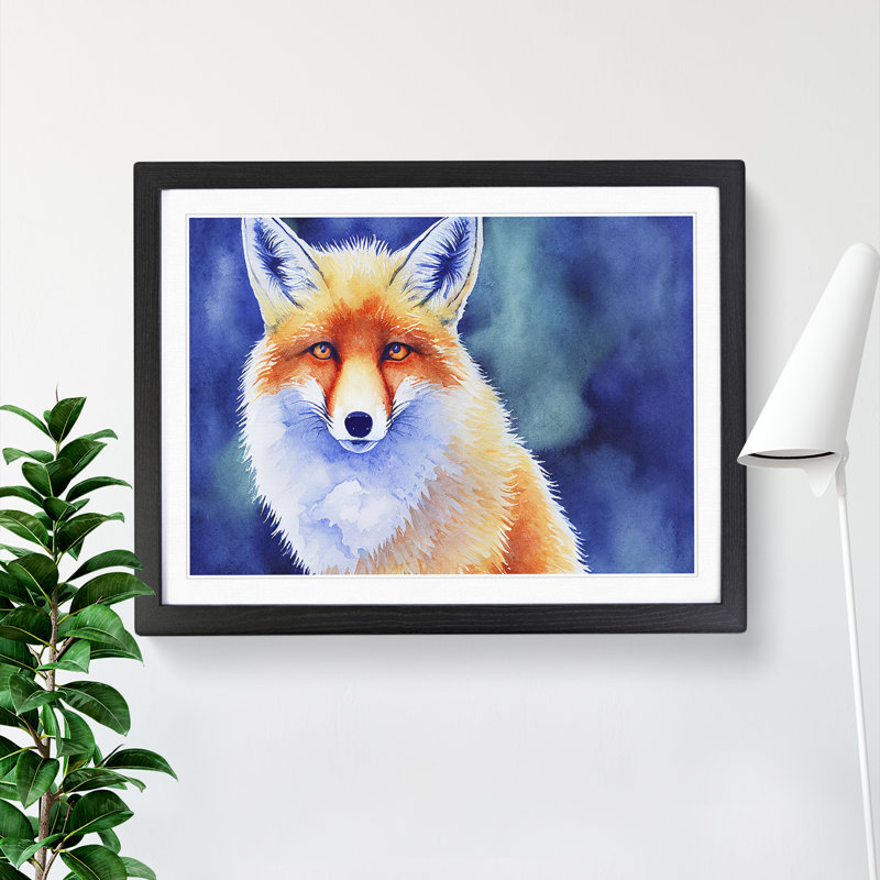 Fox Watercolour - Single Picture Frame Print, Black, 34cm H x 46cm W x 2cm D