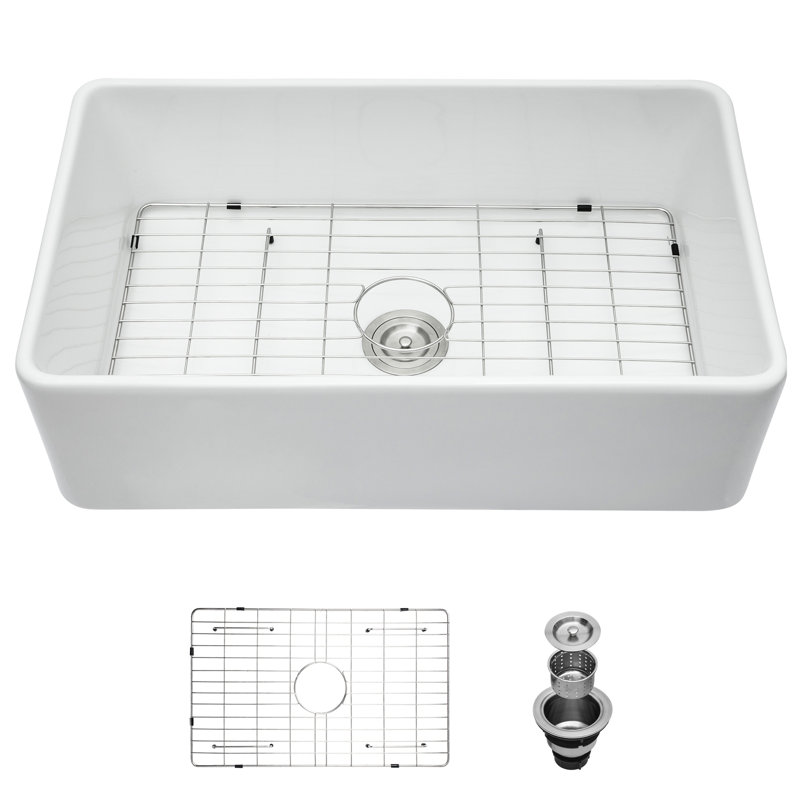 Évier 33 po blanc - construction en céramique, lavabo profond pour la cuisine, résistant aux égratignures et aux taches, nettoyage sans effort, livré avec un filtre à panier en acier inoxydable 304 blanc, un bol et des éclats