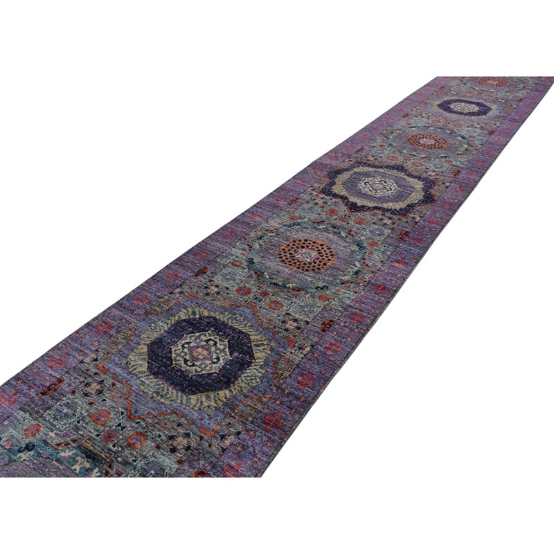 Hand Knotted Wool Area Rug in Gray And Purple