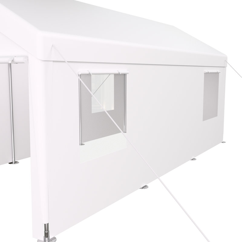 Abri d'auto portatif 10 pi x 20 pi, robuste, 2 portes et 4 fenêtres ventilées pour tondeuses à gazon, abri d'auto blanc, robuste avec fenêtres