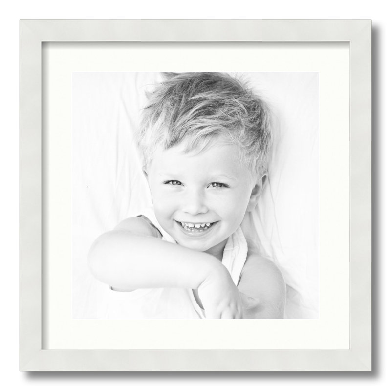 Cadre pour photo simple 14 po x 14 po en bois mat, Tissu blanc