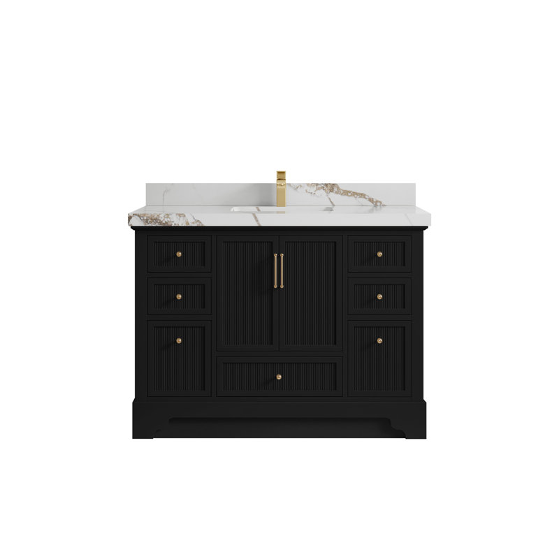Meuble-lavabo simple autoportant 48 po avec plateau en quartz Alys