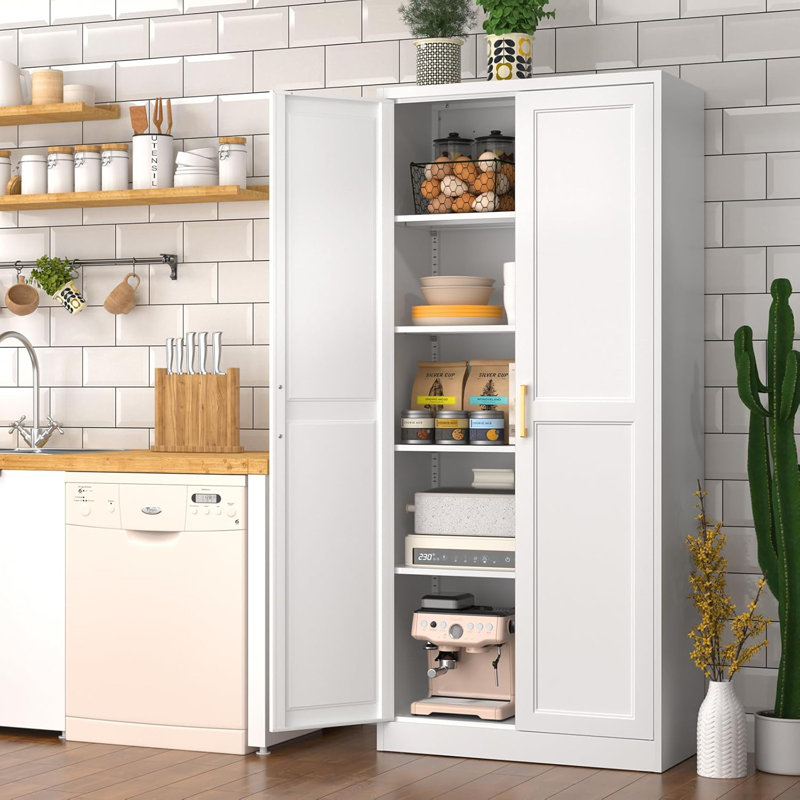 White Kitchen Pantry Cabinet, 70.8" Tall Storage Cabinet with Doors and Adjustable Shelves for Living Room, Bedroom And Dining Room, 15.8"D x 31.5"W x 70.8"H