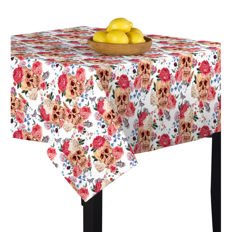 Mccray Flowering Skulls Tablecloth, 90" W x 90" L