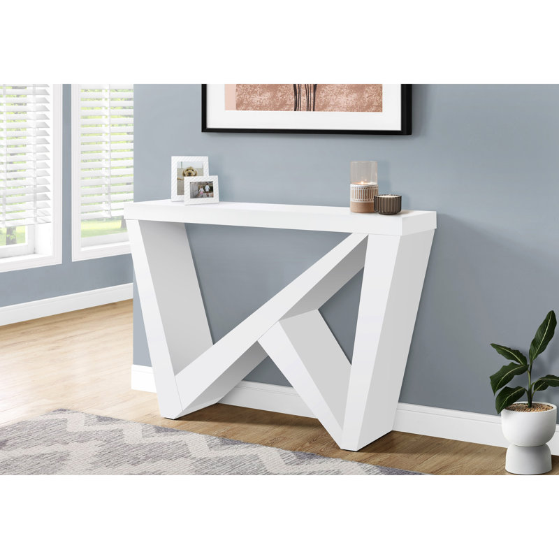 Table d'appoint de salon contemporaine en blanc - Base asymétrique et construction robuste étroite avec panneaux forts
