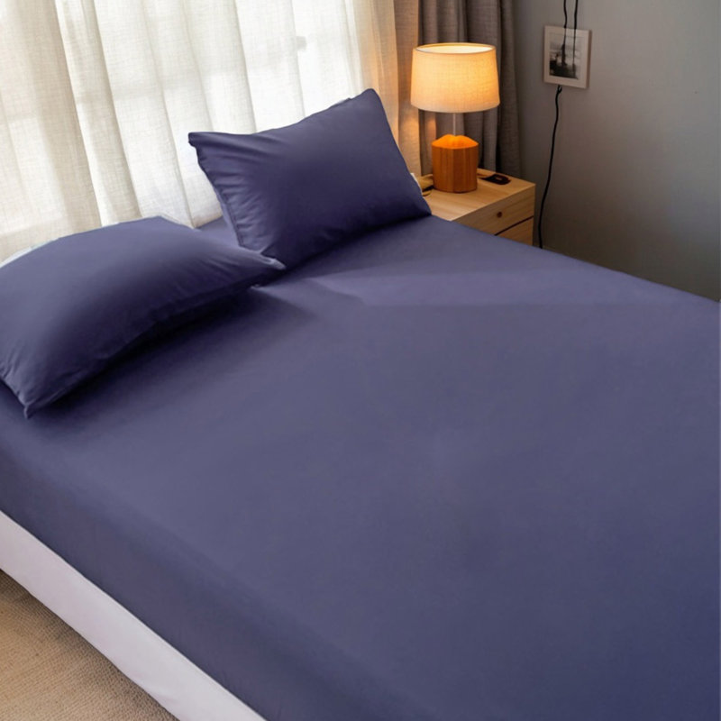 Ensemble de draps-housse de couleur unie - bleu marine - simple (99 x 199 cm) (3 pièces), Lit simple, Marine