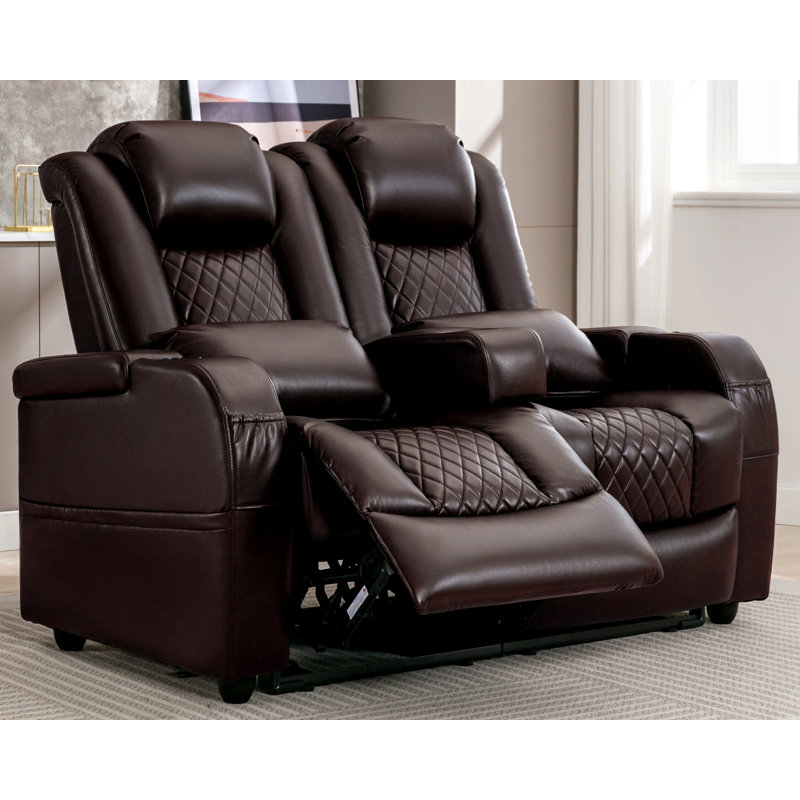 57" Rv Loveseat Recliner Sofa, Home Theater Seating With 3 Arms And 2 Pillows, zero clearance recliner  Recliners & 135° Reclining Couch (brown Pu Leather Furniture)