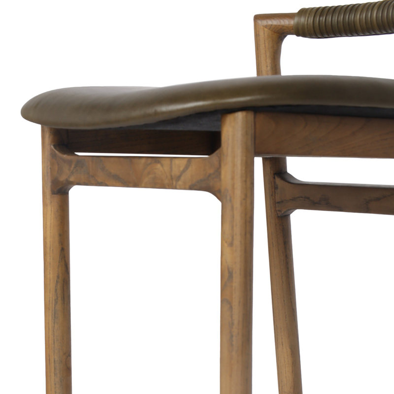 Baden Stool, Counter Stool (26" Seat Height), Dulane Moss/Genuine Leather, Toasted Nettlewood